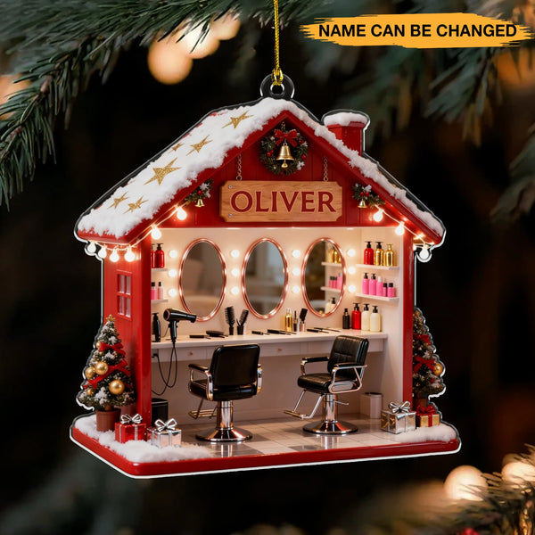 Personalized Hair Salon 3D Effect Acrylic Ornament, Christmas Gift for Hairstylists & Salon Owners