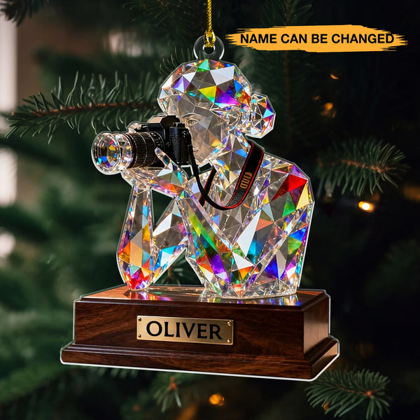 Personalized Stained Glass Photographer Bust Themed 3D Effect Acrylic Ornament