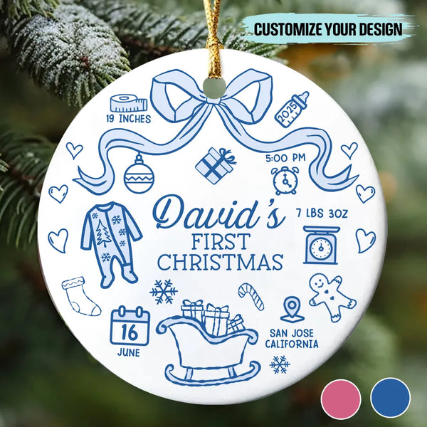Personalized Baby’s First Christmas Ornament Ceramic – Custom Name & Date Holiday Gift for New Parents