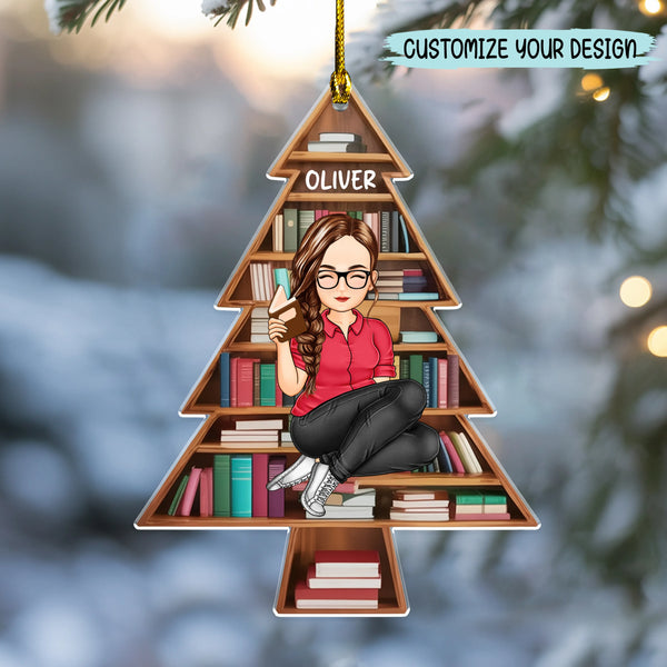 Personalized Retro Book Acrylic Ornamen - Personalized Tree Design with Name & Character