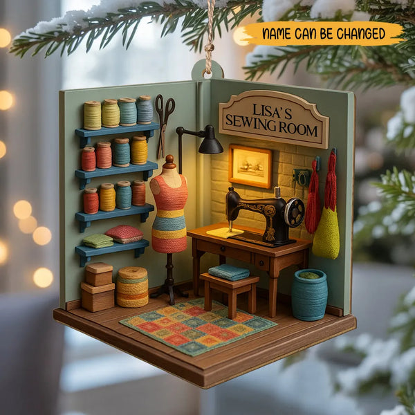 Personalized Cozy Sewing Room Wood Ornament – Custom 1-Layered Sewing Machine Decoration Gift