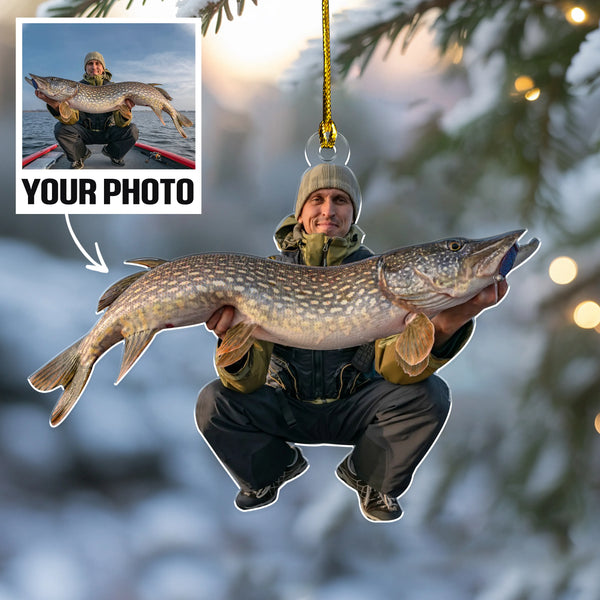 Custom Photo Fishing Acrylic Ornament – Personalized Fisherman Christmas Tree Decoration