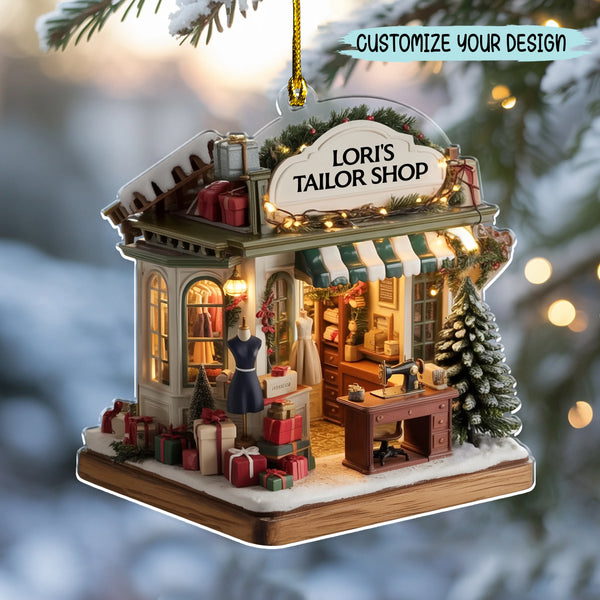 Personalized Tailor Shop Acrylic Ornament – Custom 2D Flat Design with Realistic 3D Effect