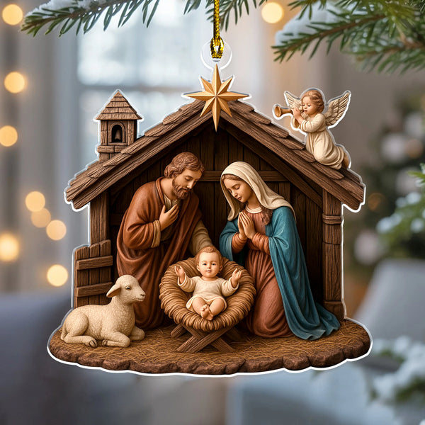 Holy Night Nativity Scene 2D Flat Print Acrylic Ornament – Christian Christmas Decoration