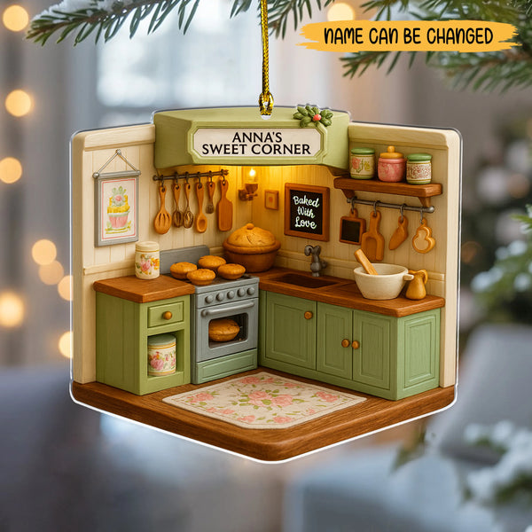 Personalized Cozy Baking Corner Acrylic Ornament – Custom Kitchen 2D Flat Print Christmas Decoration