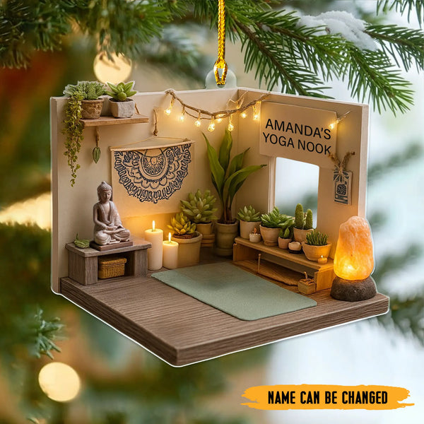 Personalized Yoga Nook Acrylic Ornament – Custom 2D Flat Print Christmas Decoration for Yoga Lovers
