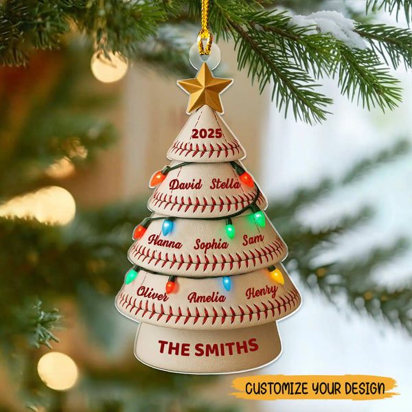 Personalized Baseball Family Christmas Ornament 2025 – Custom Name Flat Acrylic Tree Decoration