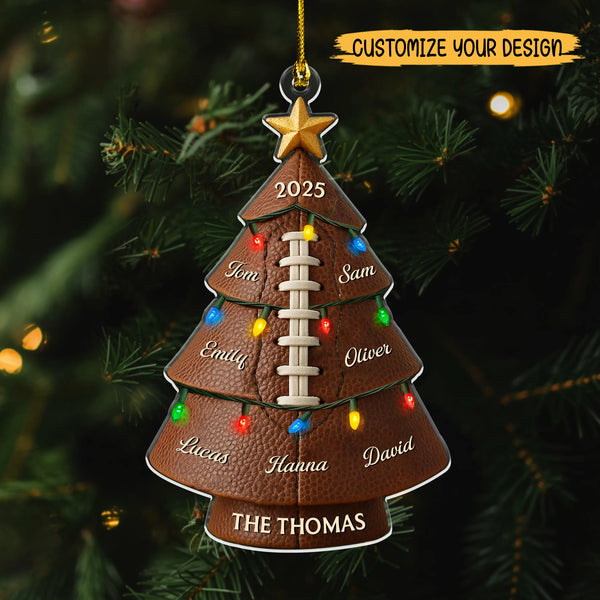 Personalized Football Family 2D Flat Print Acrylic Ornament – Custom Name Flat Acrylic Tree Decoration