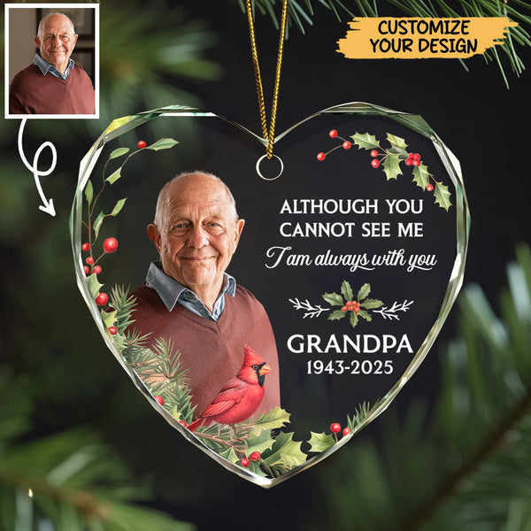 Personalized I'm Always With You Memorial Heart Glass Ornament with Photo Upload
