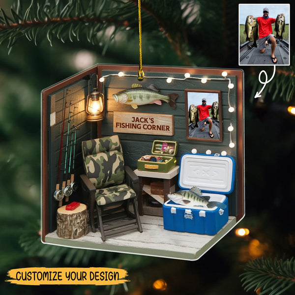 Personalized Fishing Corner 2D Flat Print Acrylic Ornament with Custom Name & Photo Upload