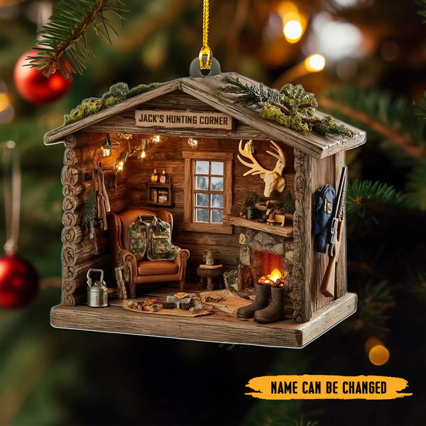 Personalized Deer Hunting Corner 2D Flat Print Acrylic Ornament – Custom Name Christmas Decoration for Hunters