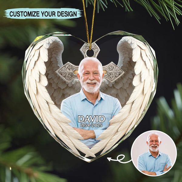 Custom Photo Upload Memorial Angel Wings 2D Flat Print Glass Ornament Keepsake