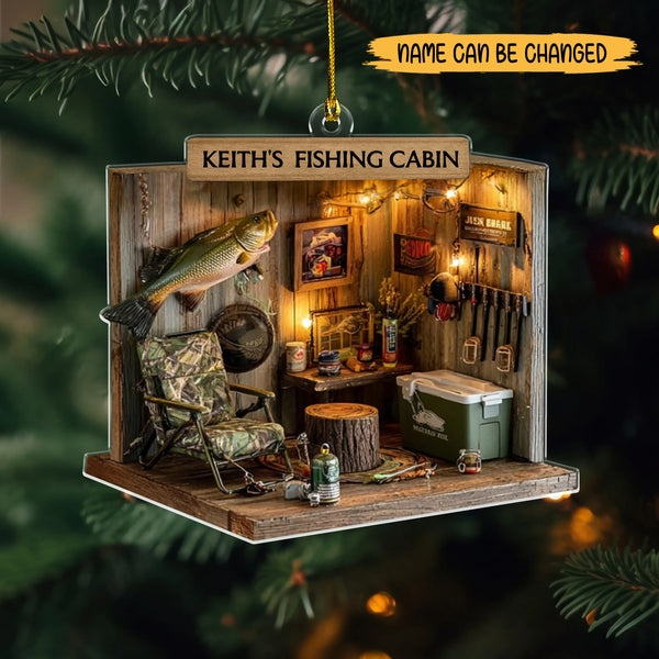 Personalized Cozy Fishing Cabin 2D Flat Print Acrylic Ornament