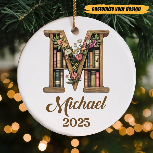 Personalized Book Letter Name Ceramic Ornament