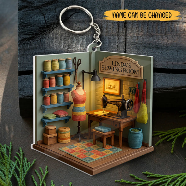 Cozy Sewing Room - Personalized 2D Flat 2-side Printed Acrylic Keychain