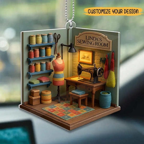 Cozy Sewing Room - Personalized 2D Flat 2-side Printed Acrylic Car Ornament