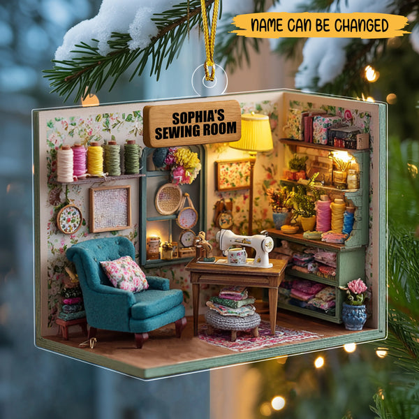 Personalized Cozy Vintage Sewing Room 2D Flat Printed Acrylic Ornament