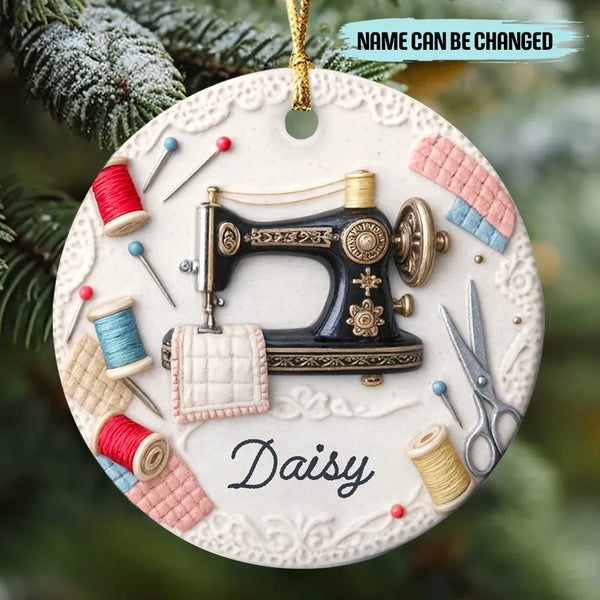 Personalized Sewing Lover 2D Flat Printed Ceramic Ornament