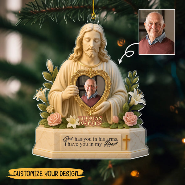 Personalized God Has You In His Arms, I Have You In My Heart 2D Flat Acrylic Ornament