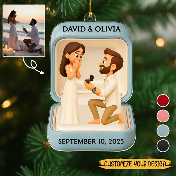 Upload Photo First Christmas Engaged Ornament 2D Flat Print Personalized Acrylic Ornament