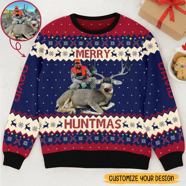 Upload Photo Merry Huntmas Christmas Personalized Ugly Sweater