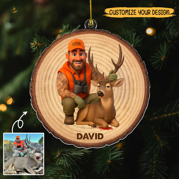 Personalized Hunting Photo Cartoon Style 2D Flat Print Acrylic Ornament
