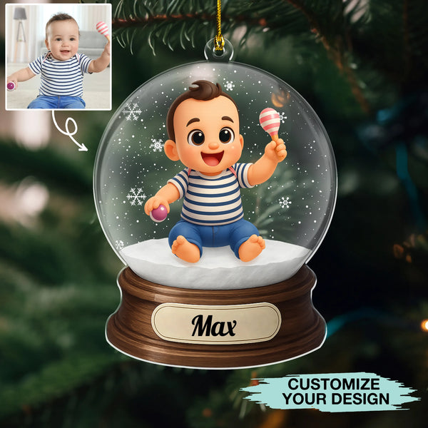 Personalized Photo Upload Snow Globe 2D Printed Acrylic Ornament
