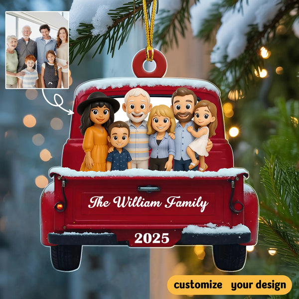 Personalized Photo Upload Family Red Truck 2025 Acrylic Ornament