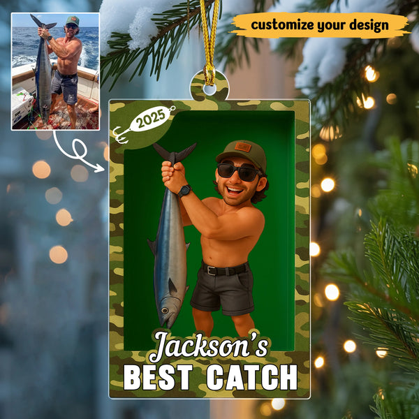Personalized Fishing Photo Cartoon Style Acrylic Ornament