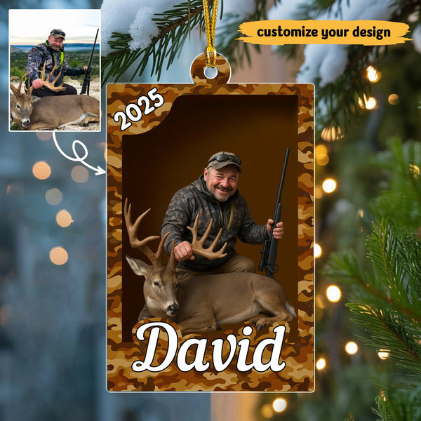 Personalized Hunting Photo Cartoon Acrylic Ornament
