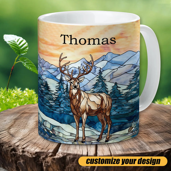 Personalized Deer Hunting Stained Glass Mug