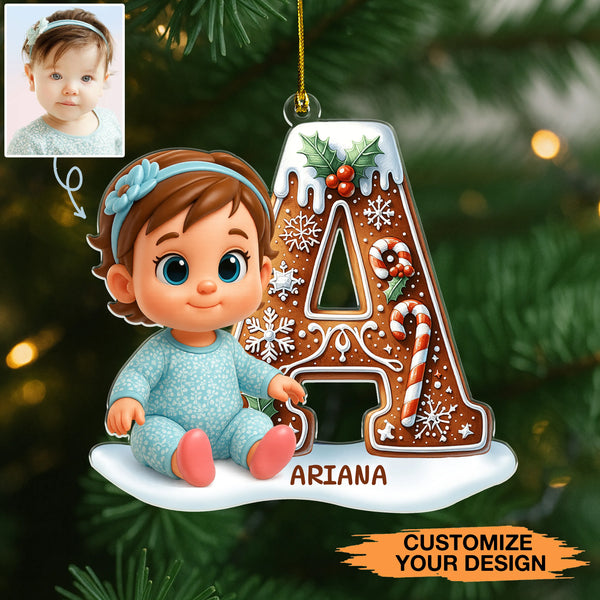 Photo Upload Gingerbread Initial Baby Personalized  Acrylic Ornament
