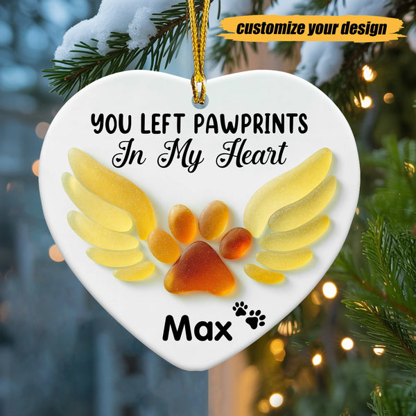 Personalized You Left Pawprint In My Heart Ceramic Ornament
