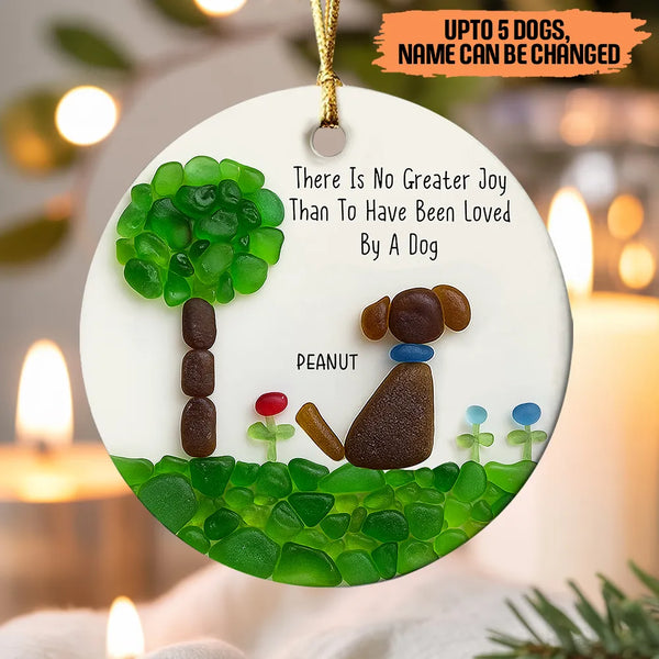 Personalized There Is No Greater Joy Than Been Loved By A Dog Sea Glass Circle Ceramic Ornament