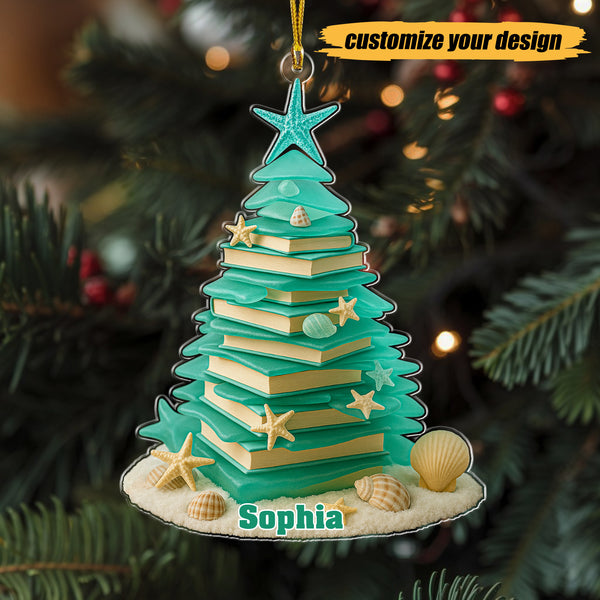Personalized Book Sea Glass Christmas Tree Acrylic Ornament