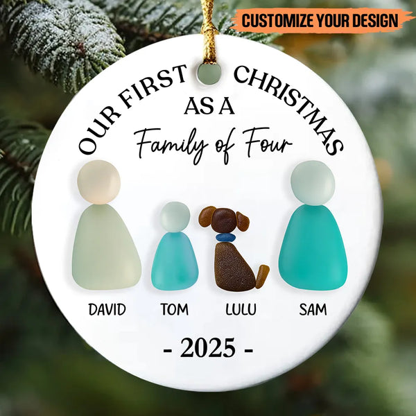 Personalized First Christmas As Family Of Three Newborn Baby Ceramic Ornament