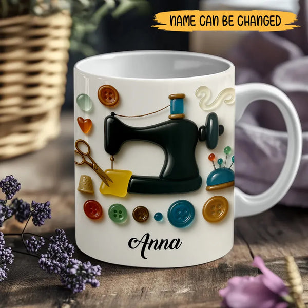 Personalized Sewing Lover Sea Glass Ceramic Mug – Perfect Gift for Sewing Enthusiasts & Crafters