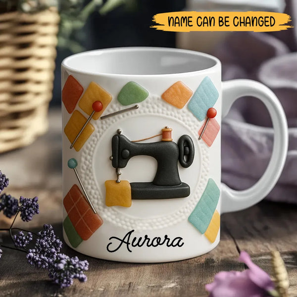 Personalized Sewing Sea Glass Ceramic Mug – Custom Name Gift for Sewing Enthusiasts