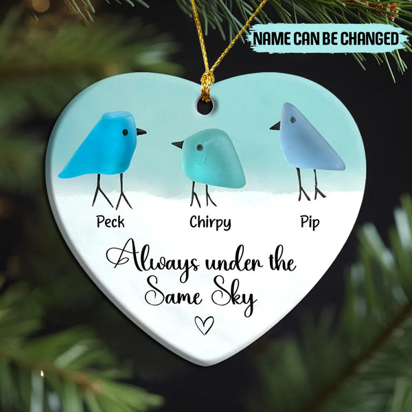 Personalized “Always Under The Same Sky” Friends Ceramic Ornament – Customizable Sea Glass Bird Design