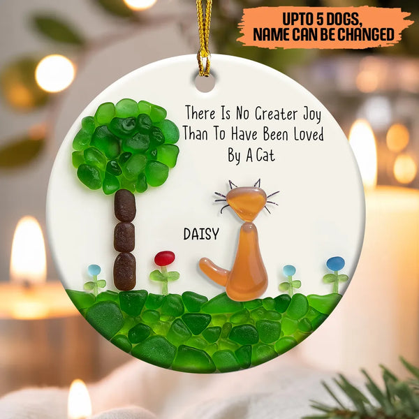 Personalized There Is No Greater Joy Than Been Loved By A Cat Sea Glass Circle Ceramic Ornament