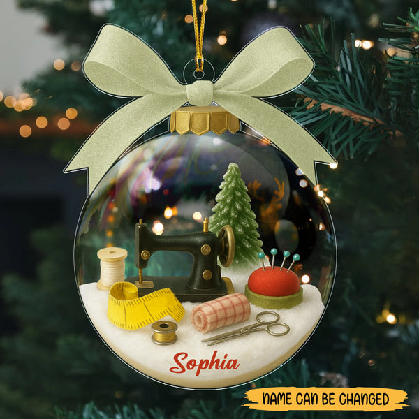 Personalized Sewing Corner Snow Globe Acrylic Ornament