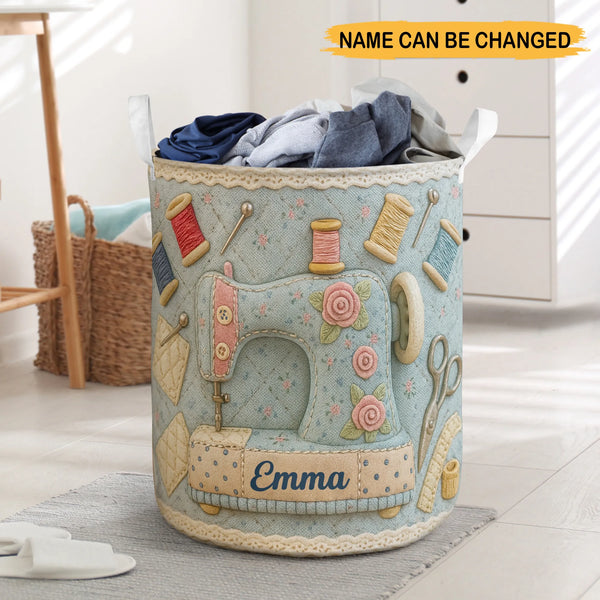Personalized Vintage Sewing Machine Basket – Custom Name Sewing Basket for Quilters & Crafters