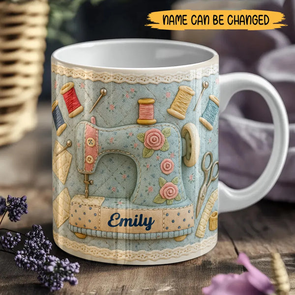 Personalized Vintage Sewing Machine Ceramic Mug
