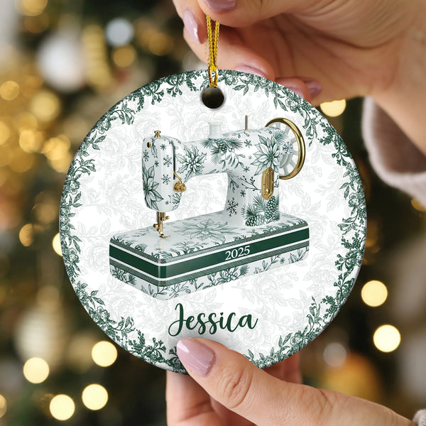Personalized Sewing Lover Toile De Jouy Ceramic Ornament