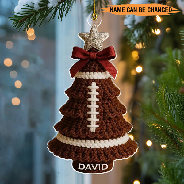 Personalized Crochet Football 2D Flat Print Ornament