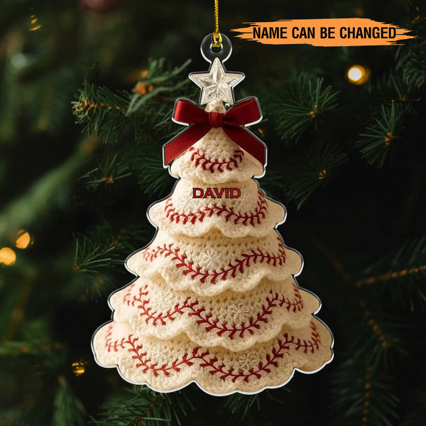 Personalized Crochet Baseball 2D FLat Print Acrylic Ornament