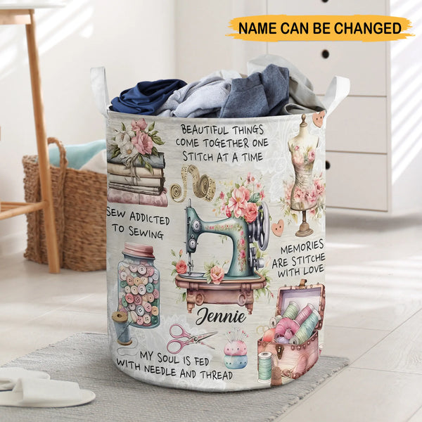 Addicted to Sewing Personalized Basket – Custom Name Hamper for Sewing Lovers