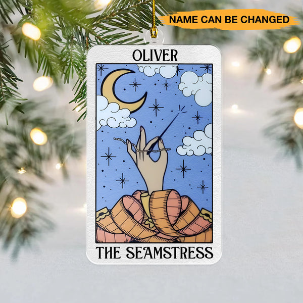 Personalized The Seamstress Funny Tarot Card Sewing Acrylic Ornament – Custom Name Christmas Decoration