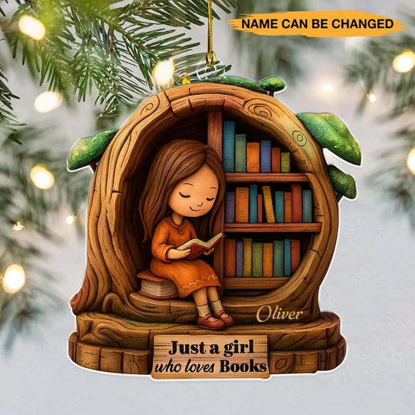 Personalized Just A Girl Who Loves Book Tree Hollow 3D Effect Acrylic Ornament