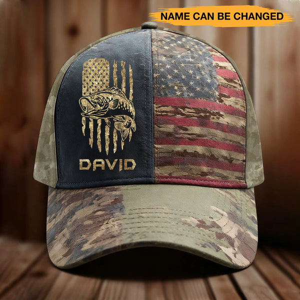 Personalized Fishing US Flag Vintage Full Print Classic Cap